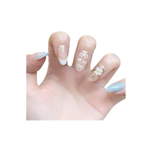 T Z Роскошь Премиум Лето Бант Французский Pure Desire False Nail Миндаль Укороченный Светло-синий Телесный Прозрачный