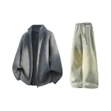 Светло-серые + желтые грязные джинсы с флисовой подкладкой