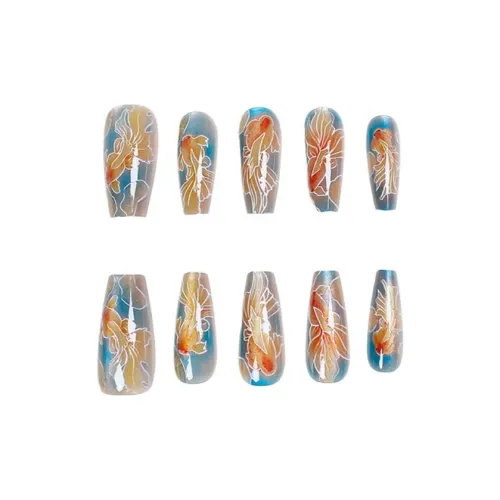 OEING False Nail Trapezoidal Синий желтый Румяна Стойкий Кошачий глаз