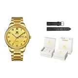 Золотистый стальной браслет [Роскошная коробка + Кожаный ремешок]