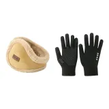 Коричневые наушники с меховыми накладками + черная перчатка