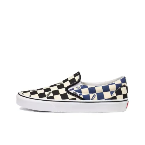 Vans CLASSIC Slip-On Big Check Classic Lightweight Low Skateboard Shoes Unisex White Blue Black