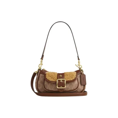 COACH Ashton Shearling Leather Insert Shoulder Bag Mini Women's Orange Brown