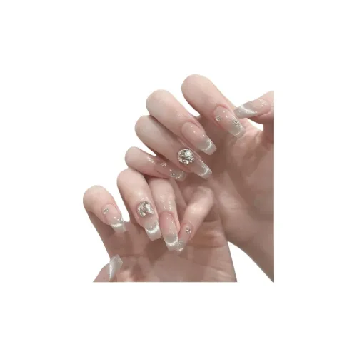 Suiyiie Французский Кристальный Кошачий глаз Телесный Премиум Осветляющие Накладные ногти для ног Trapezoidal Телесный