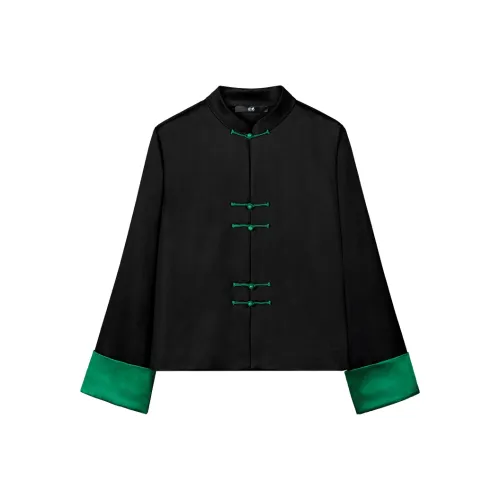 LONGQUE Черная кожа Зеленый манжет Пальто Женские топы в стиле Ханьфу