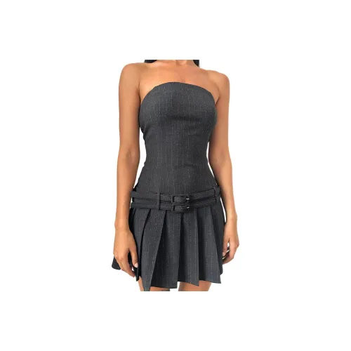 Motel Rocks Haika Двойной ремень мини-платье цвет угольный с белым полосой без рукавов женское