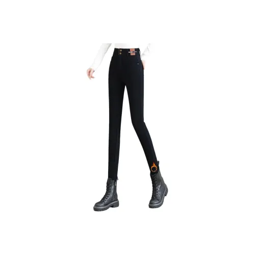 MOUSIDEYOUHUO Черные флисовые женские леггинсы с подкладкой