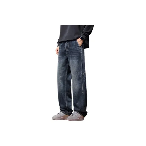 DASDCG Синий Серый Утолщенный и с Флисовой Подкладкой Мужские Джинсы