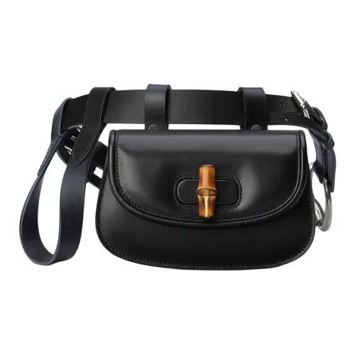 GUCCI Bamboo 1947 Холст с кожей Бананка Сумка на одно плечо Мини Женская Черная