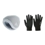 Светло-серые наушники с меховыми капюшонами + термические перчатки