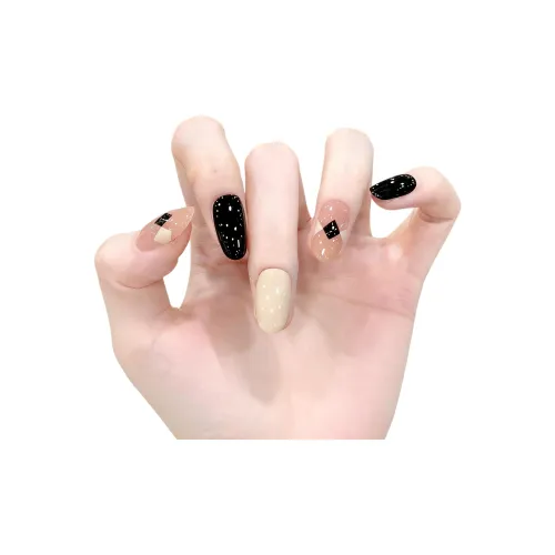 T Z Осенний Зимний Стиль Instagram Ромб Узор False Nail Укороченный Длинный Черный Смудж Клетка