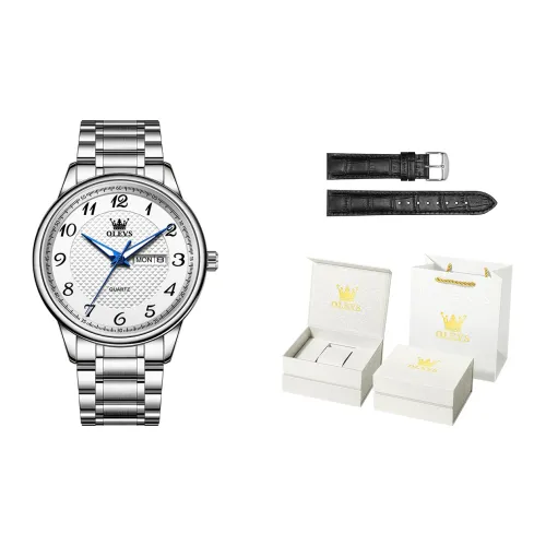 OLEVS Кварцевый механизм ремешок из нержавеющей стали мужские часы белый циферблат