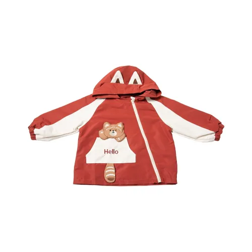 SHIBU Детский Модный 5096 Боковая молния Медведь Красный Пальто Бордовый Дошкольные Куртки