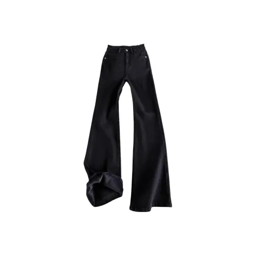 ZHULINGJI Черные флисовые утолщенные и подкладочные брюки женские джинсы