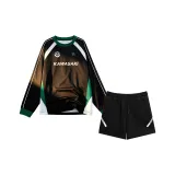 Черный зеленый комплект одежды [Черный зеленый топ + черные штаны]