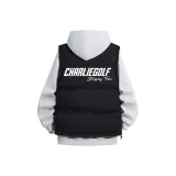 Светло-серый флисовый свитшот + черный утолщенный жилет с белым принтом