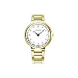 Золотое тело, белый циферблат, золотой стальной браслет