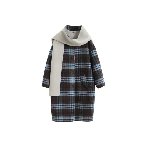 DITB Синий кофе Клетчатый Двусторонний Женское пальто