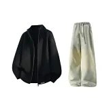 Чёрный + Желтый Грязь Джинсы с Флисовой Подкладкой