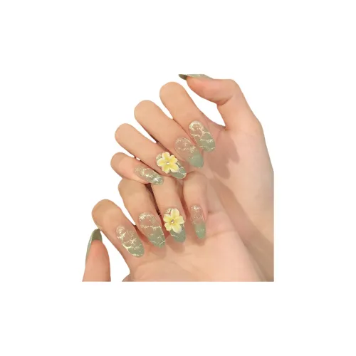 XIAMEIYU Лимон Морская соль Рябь Кошачий глаз Океанический Ледяной Цветочный дизайн Увлажняющий Sensation Фальшивая ногтевая пластина Овал Желтый Градиентный Французский