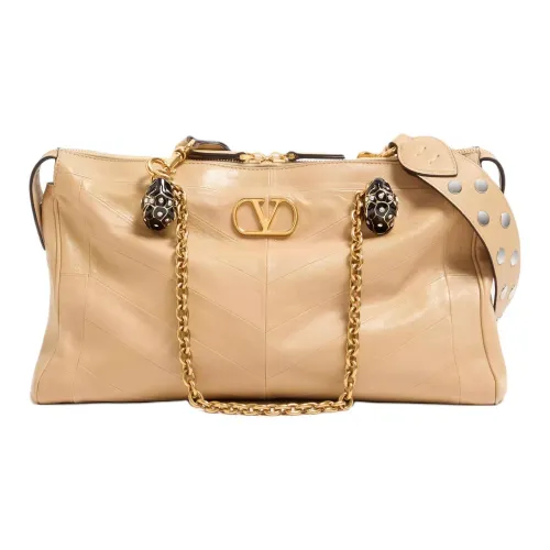 Valentino Кожа Сумка Женская Бежево-Золотая