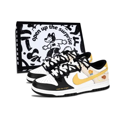 Nike Dunk Черный Белый Warm Heart Перчатка Устойчивая к истиранию Низкий Топ Скейтборд Кроссовки Унисекс Желтый