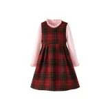 [Thickened Thermal Dress + Sweater] Однотонный Красная Клетка + Однотонный Dream Розовый