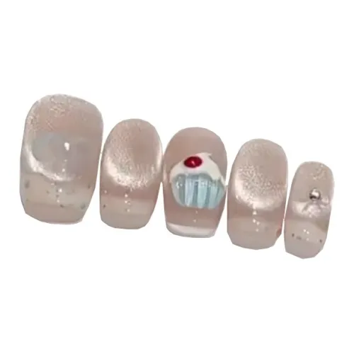 T Z Лето Мороженое Укороченный False Nail Короткий Квадратный Круглый Укороченный Румяна Смузи Бант