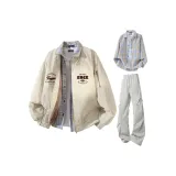 Бежевые + Светло-серые штаны + Желтая рубашка в клетку