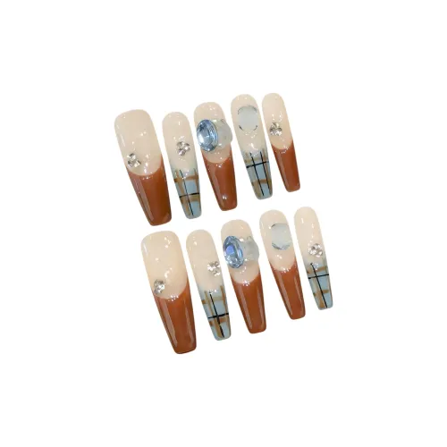 Fanze Dark Chocolate Denim False Nail MID STEP Овал Длинный Коричневый Градиентный Coquette