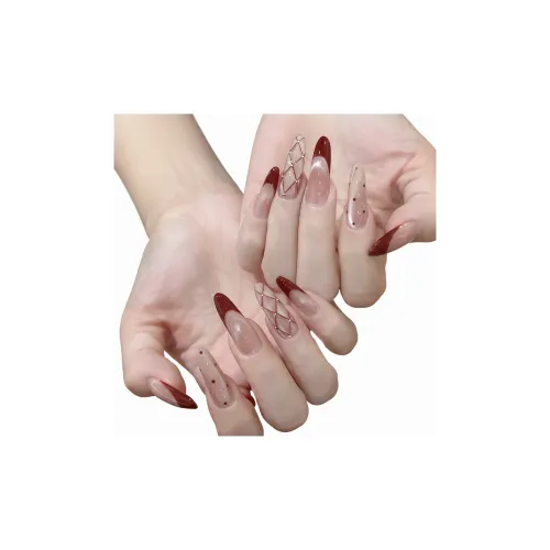 T Z Премиум Французская маникюрная сетка с ромбовым узором кошачий глаз искусный ногтевой дизайн False Nail миндальный оттенок длина MID длинный красный градиентный мерцающий