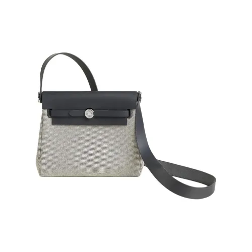 HERMES Herbag Zip Холст и Кожа Сумка через плечо Мини Женская Светлый Бежевый и Темный Сланцево-Серый
