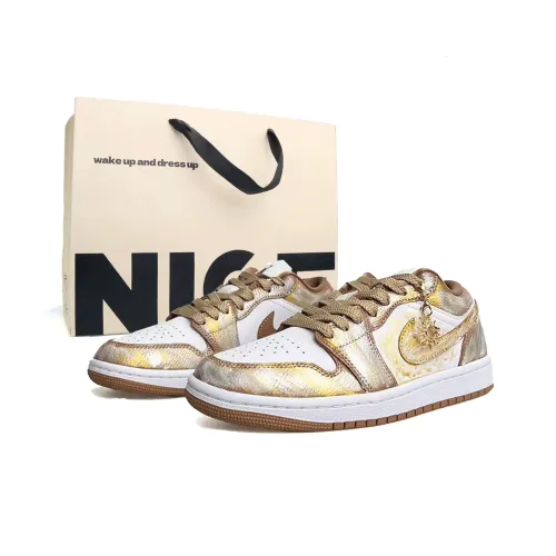 Jordan Air Jordan 1 Золотистая Тень Прогулка Сумка для покупок Устойчивая к истиранию Низкая Обувь