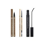 Кисть для подводки глаз Ручка 3# Холодный Чай Коричневый + Кисть для бровей Карандаш 3# Темный Коричневый + Тушь для ресниц 01# Гули Черный