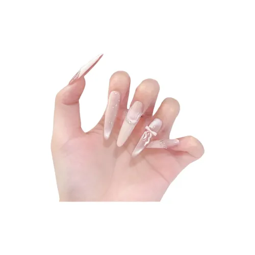 OCHIEN Ручной работы Барочный стиль Принцесса Маникюр Розовый Бант Жемчужный Французский False Nail