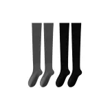 [Удлиненные носки выше колена] Черный + Средне-серый