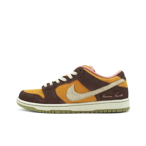 Nike Dunk SB Устойчивые к истиранию Низкие Кроссовки для скейтбординга Унисекс Коричневый Желтый