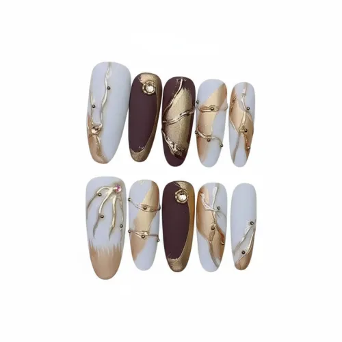 LIANJING [CURVE Salvation] Осенний Зимний False Nail Золотое Покрытие Премиум Frosted Красный 30MM Овал