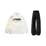 Белый хлопковый пуховик + черные штаны с флисовой подкладкой