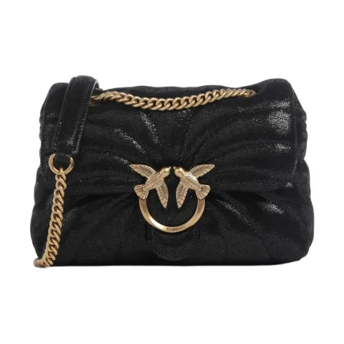 PINKO Love Series Замшевая Сумка через плечо Мини Женская Черная