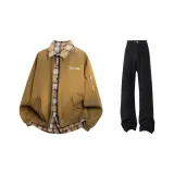 Коричневая куртка + черные джинсы