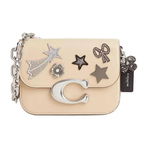 COACH IDOL Телячья кожа Плечевая сумка Маленькая Женская Серебряный с Айвори