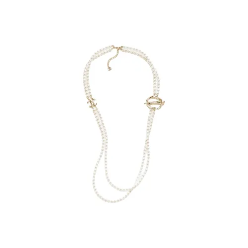 CHANEL Металлические ожерелья Женские Золото Жемчужно-белый Черный
