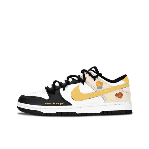 Nike Dunk Черный Белый Warm Heart Перчатка Устойчивая к истиранию Низкий Топ Скейтборд Кроссовки Унисекс Желтый