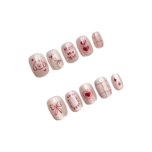 OEING False Nail Короткий Круглый Розовый Смужка Кошачий глаз