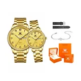 Браслет из нержавеющей стали золотого тона [Коробка + Браслет + Кожаный ремешок]