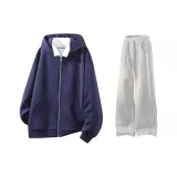 Темно-синий синий свитшот пальто + белые тренировочные брюки