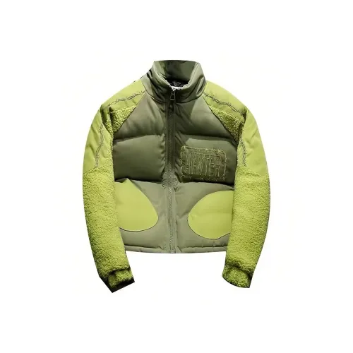 QEWBG Зеленый [Пэчворк Овечья шерсть] Унисекс Пуховики