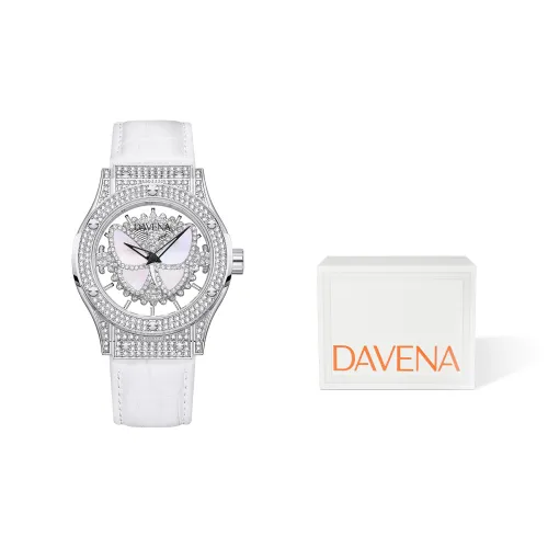 DAVENA Possession Collection Dreamy Butterfly Mother Of Pearl Plate Quartz Movement Natural Leather Strap