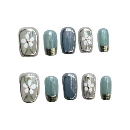 OEING False Nail Trapezoidal Синий Белый Градиентный Стиль Instagram